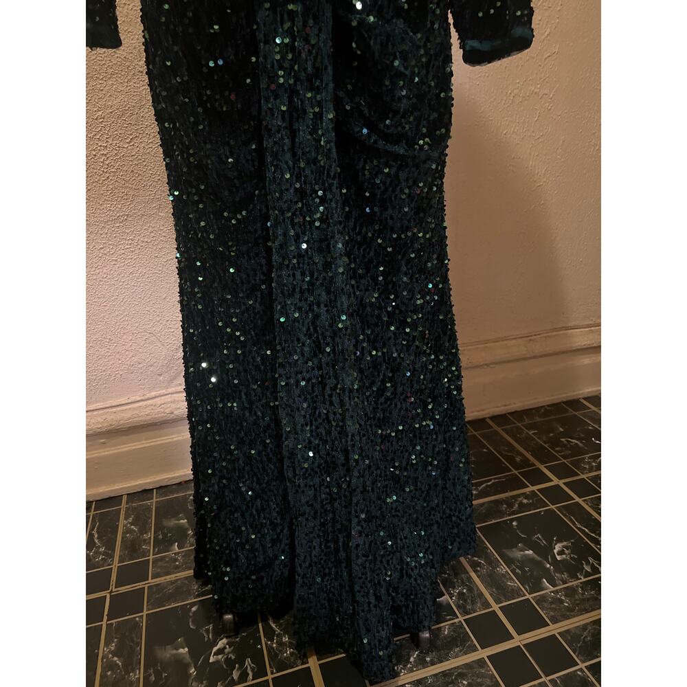 Sparkly Velvet Sequin Long Sleeve V-Neck Ruched Gown Dress NWT Size 4XL - Picture 8 of 12